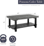 Alaterre Furniture Pomona Living Room 42 Inch Rectangular Solid Wood Coffee - Image 3