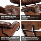 Top Grain Leather, Mid Century Chaise Lounge Chair and Ottoman, Reading Chair - Image 6