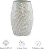 Linon Tylin Ivory and Blue Capiz Drum Accent Table - Image 11