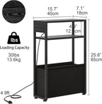 Leomonio Black Side Table with Charging Station, Slim End Tables with Fabric - Image 2