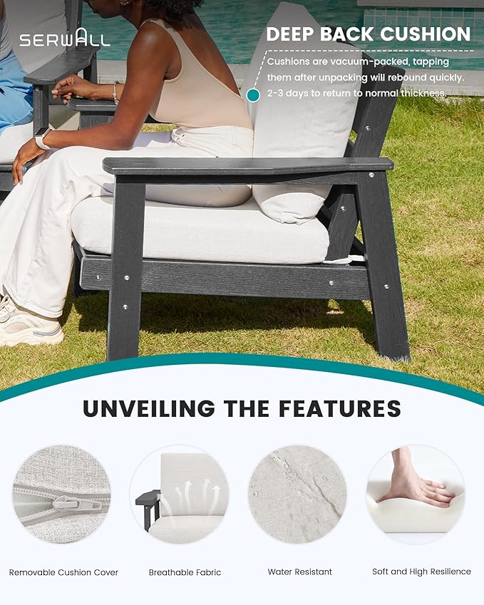 SERWALL Outdoor Loveseat, All-Weather HDPE Outdoor Furniture Set - Image 4
