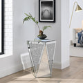 Inverted Triangular Mirror Square End Table, Crystal Diamond Inlaid Coffee Table by HEPMIMZHU