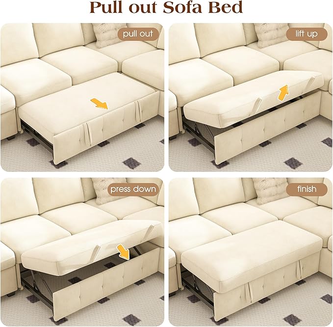 Ihanherry Large U-Shaped Sectional Sofa Bed, 8-Seater Convertible Sleeper - Image 7