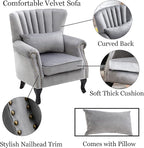 Mid Century Accent Chair Modern Tufted Wingback Armchairs Club Chair Velvet - Image 7
