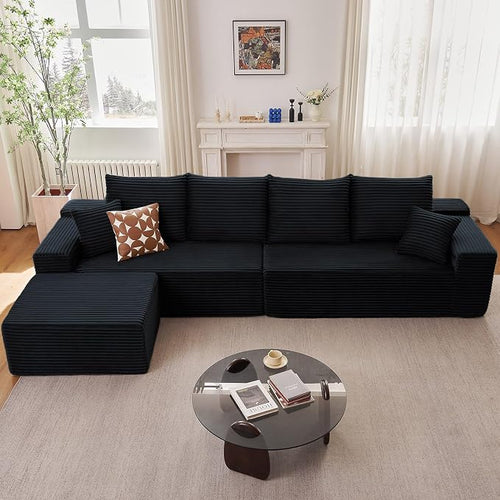 140" Sectional Cloud Couch for Living Room, Modular Floor Deep-Seat Sofa by Lakifun