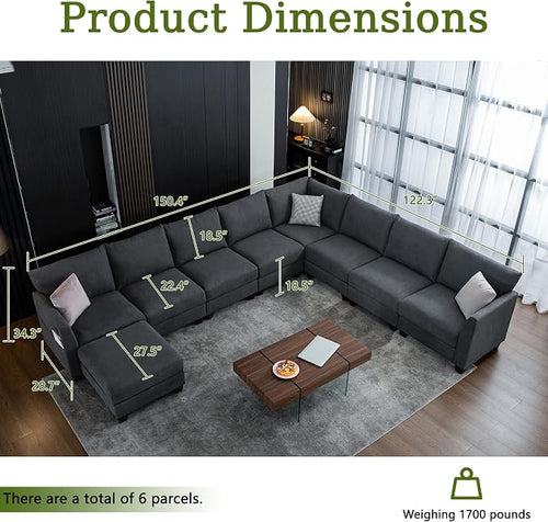 150.4" Large Sectional Couches for Living Room, 8 Seater L Shaped Modular - Image 2