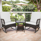 LEVELEVE 3pcs Modern PE Wicker Outdoor Rocking Chairs & Glass Table Set - Image 6