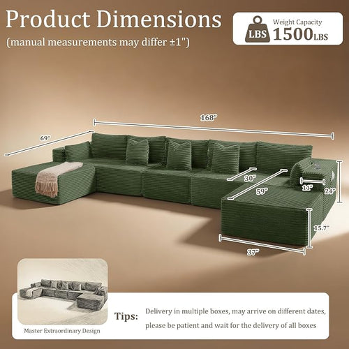 168" Cloud Sectional Couch, Comfort U Shaped Sofa - Image 2