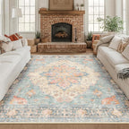 RELEANY Area Rugs Square 8ft Washable Non-Slip, Floral Vintage Distress Print by RELEANY
