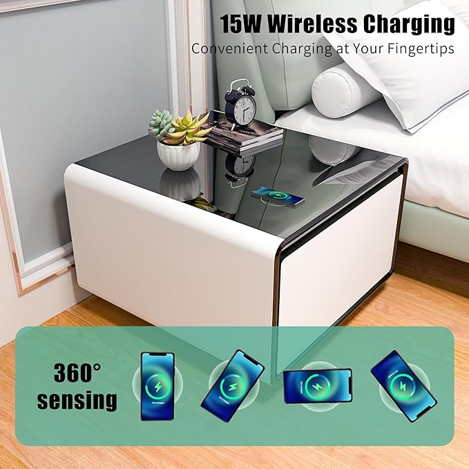 LUMISOL Smart Side Table with Built-in Fridge, Wireless Charging, Temperature - Image 8