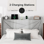 Feonase Queen Bed Frame with Charging Station, Linen Upholstered Platform - Image 3