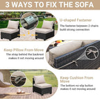 Jing's Villa 5-Piece Patio Furniture Set, All-Weather Outdoor Wicker Sectional - Image 6