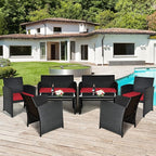 Tangkula Patio Wicker Conversation Furniture Set, Patiojoy Sofa & Table Set w/4 - Image 2