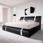 Allewie Queen Bed Frame with Iron Piece Decor, Faux Leather Upholstered by Allewie