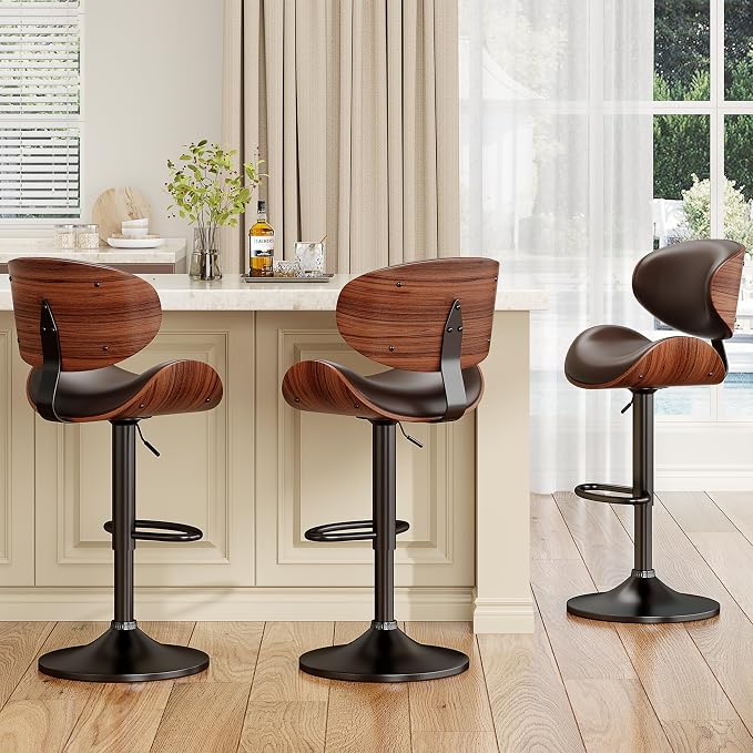 YaFiti Bar Stools Set of 3, Bentwood Adjustable Height Swivel Bar Stools - Image 8