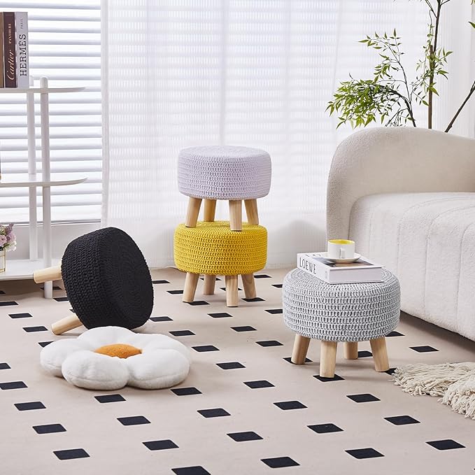 Wimarsbon Small Ottomans, 100% Hand Knitted Pouf Ottoman, Round Footrest - Image 5