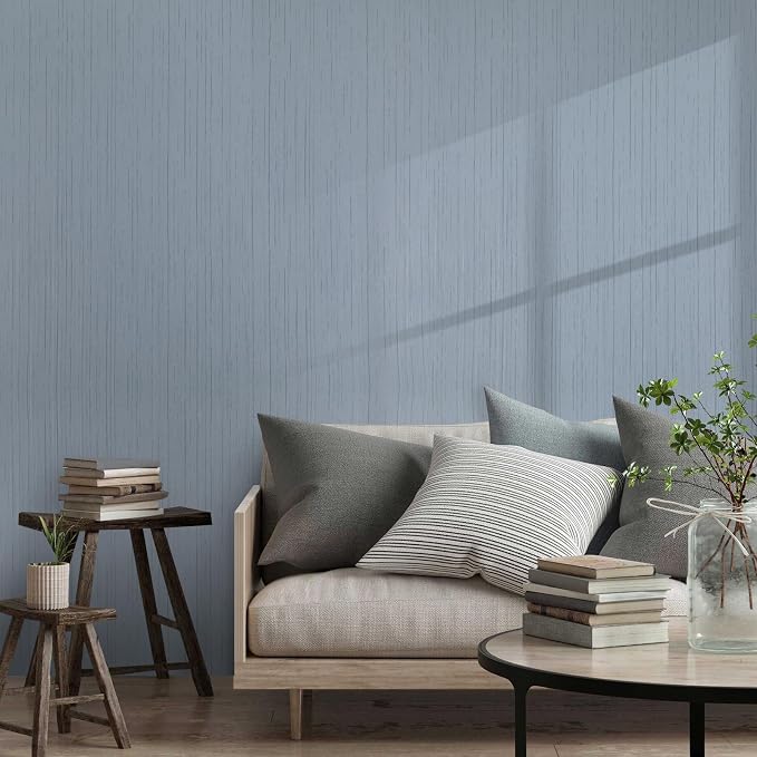 Grasscloth Peel and Stick Wallpaper Grey Blue 15.74" X 118.11" Fabric Textured - Image 5