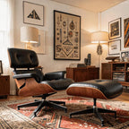 Top Black Grain Leather, Mid Century Chaise Lounge Chair and Ottoman, Leather - Image 5