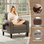 Accent Chair for Living Room Modern Linen Upholstered Armchair Side Wooden - Image 3