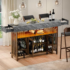 4-Tier Home Bar Unit, 63-Inch Wooden & Dark Gray Marble Bar Cabinet, LED Liquor - Image 4
