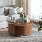 Evermagin 31.5'' Round Coffee Table, Fluted Lift Top Oak Coffee Table - Image 3
