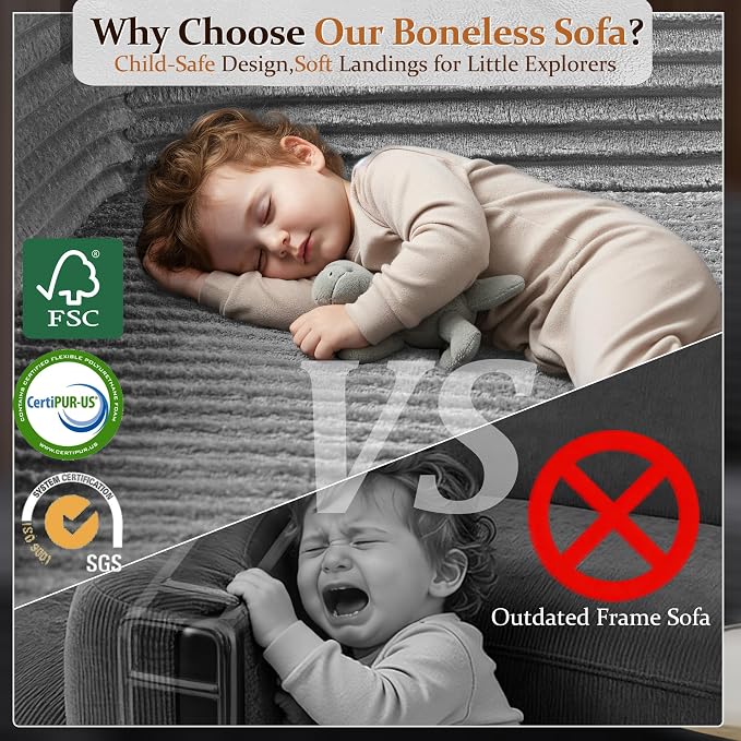 108" Oversized Cloud Sectional Couch, Comfort L Shaped Boneless Couch - Image 5