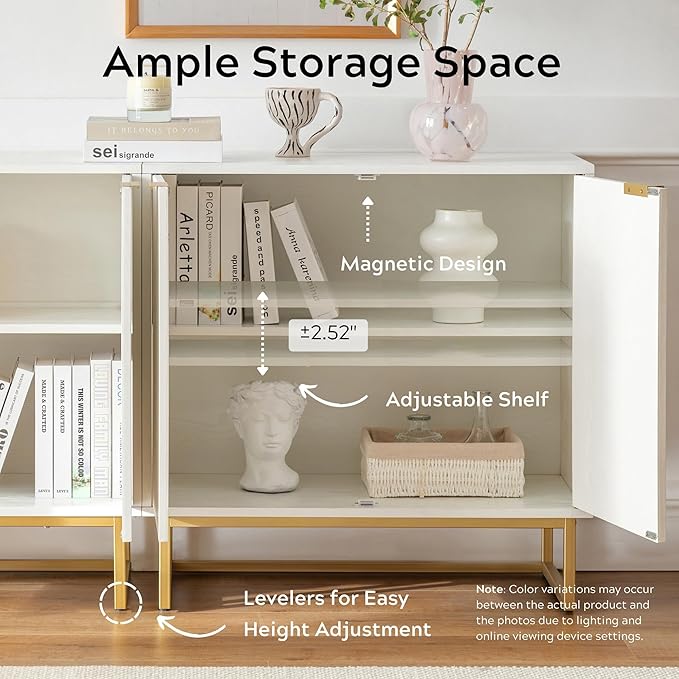 EYYTHUNG Fluted Storage Cabinets Set of 3, Sideboard Buffet Cabinet Modern - Image 4