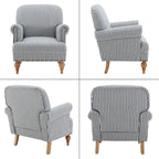 Blue Striped Linen Fabric Accent Chair, Coastal Upholstered Armchair - Image 9