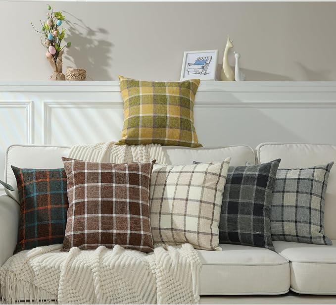 Stellhome Pack of 2 Linen Buffalo Check Decorative Fall Throw Pillow Covers - Image 6