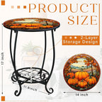 Cinnvoice Outdoor Side Table Round Small Mosaic Patio Accent Indoor End Plant - Image 3
