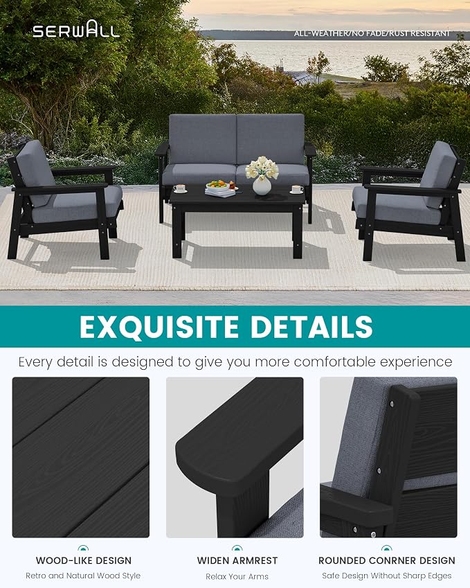 SERWALL HDPE Outdoor Patio Loveseat, All Weather Wood-Like Outdoor Sofa HDPE - Image 5