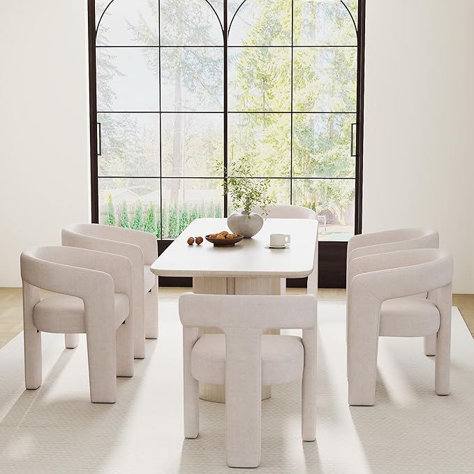 RIVOVA Modern Barrel Dining Chairs Set of 2, Linen Upholstered Accent Side Chair - Image 3