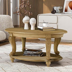 Oval Wood Coffee Table for Living Room, 2-Tier Solid Wood Coffee Table - Image 2