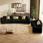 Oversized Luxury Chesterfield Sofa Set Velvet Black and Gold Couch - Image 9