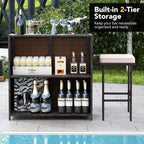 Tangkula Patio Bar Set, 3 Piece Outdoor Rattan Wicker Bar Set - Image 7