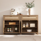 SICOTAS Sideboard Buffet Cabinet Set of 2, Rattan Credenza Storage Cabinet - Image 5