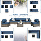 7 Piece Outdoor Patio Furniture Set, Natural PE Rattan Wicker Sectional Sofa - Image 2