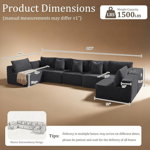 168" Cloud Sectional Couch, Comfort U Shaped Sofa - Image 2