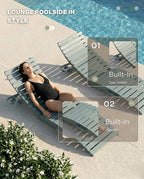 Folding HDPE Pool Lounge Chairs Set of 6, Pre-Assembled Outdoor Chaise Lounge - Image 5