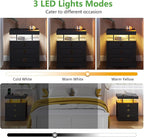 HNEBC Nightstand with Gun Drawers, LED Farmhouse Night Stand with Charging - Image 4