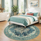 RELEANY Area Rugs Round 8ft Washable Non-Slip, Floral Vintage Distress Print - Image 3