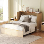 VINGLI Queen Murphy Bed with Storage Drawer, 2 Charging Station, Fluted Wooden - Image 9