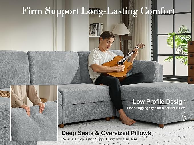 Oversized Modular Sectional Sleeper Sofa, Solid Wood Frame, Removable Washable - Image 8