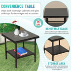 FDW 3 Piece Bistro Conversation Set Patio Brown Wicker Chairs Furniture Outdoor - Image 5