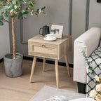 Giantex Boho Rattan Nightstand, Mid Century Wood Night Stands - Image 2
