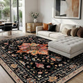 RELEANY Area Rugs 8'x10' Washable Non-Slip, Floral Vintage Distress Print by RELEANY