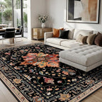 RELEANY Area Rugs 8'x10' Washable Non-Slip, Floral Vintage Distress Print by RELEANY