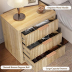 Night Stand with 3 Drawers, Fluted Bed Side End Table with Metal Handle - Image 4