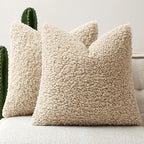 Faux Fur Throw Pillow Covers 20x20 Inch Set of 2 Boucle Neutral Decorative - Image 8