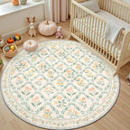 Round Area Rug for Living Room: 4 ft Floral Washable Circle Rug Soft Non-Slip - Image 5